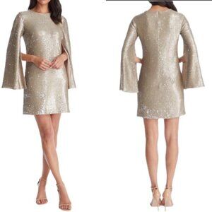 Dress the Population Liza Long sleeve Cape Sleeve Short Sequin Dress Size XS